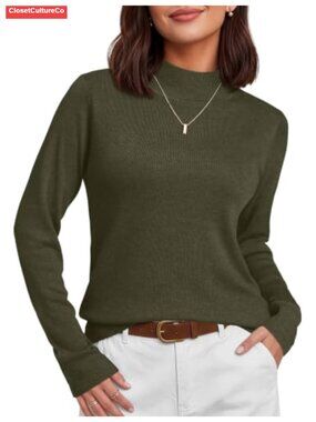 Mock Turtleneck Wool Blend Sweater Womens Long Sleeve Knitted Pullover